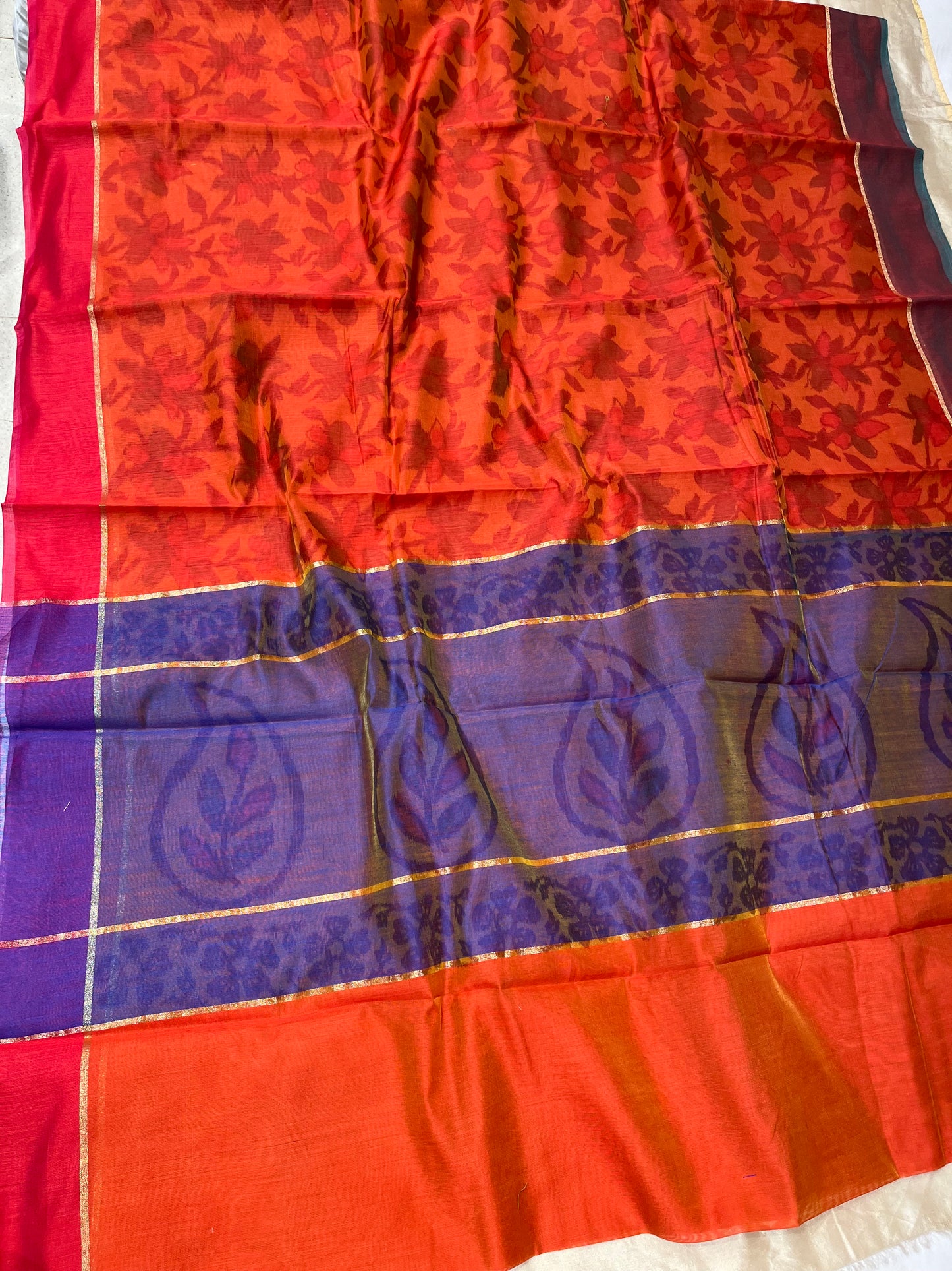 ORANGE COLOUR CHANDERI COTTON SAREE