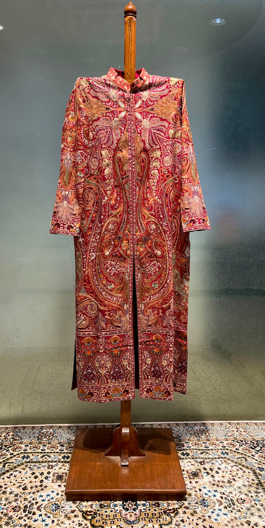 MAROON COLOUR GEORGETTE HAND EMBROIDERED JACKET EMBELLISHED WITH AARI & ZARI WORK ( DELIVERY IN 40-50 DAYS )