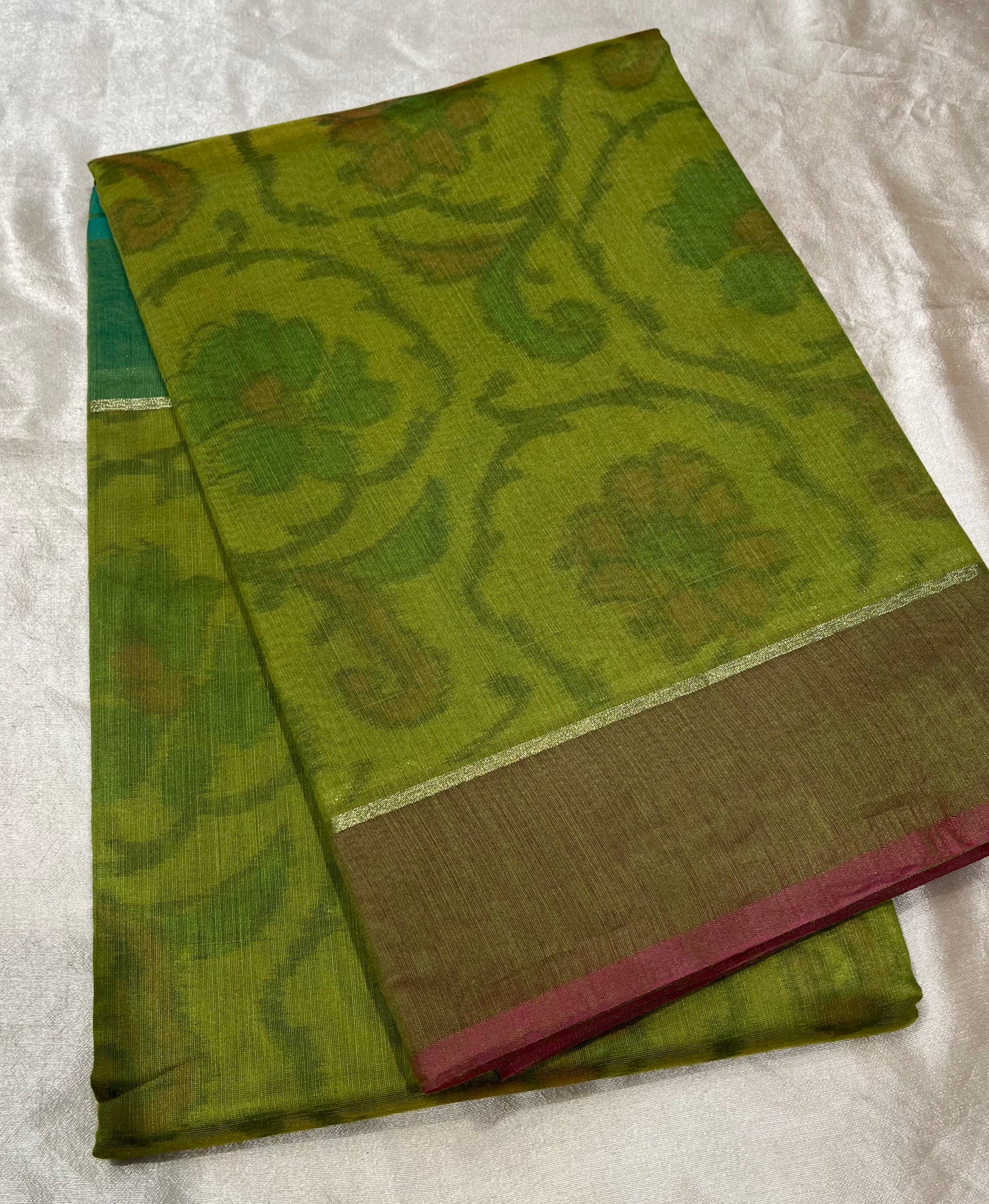 GREEN COLOUR CHANDERI COTTON SAREE