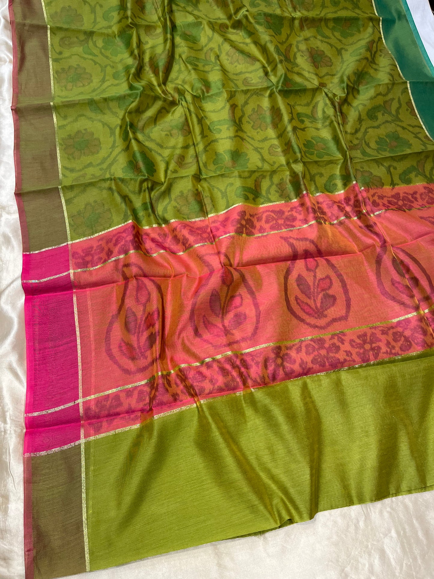 GREEN COLOUR CHANDERI COTTON SAREE