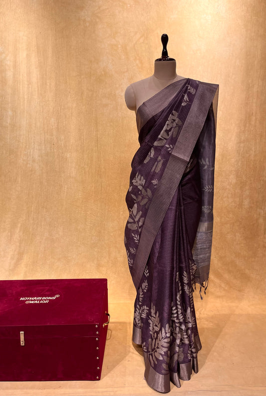 PURPLE COLOUR ZARI CHECK ART SILK SAREE