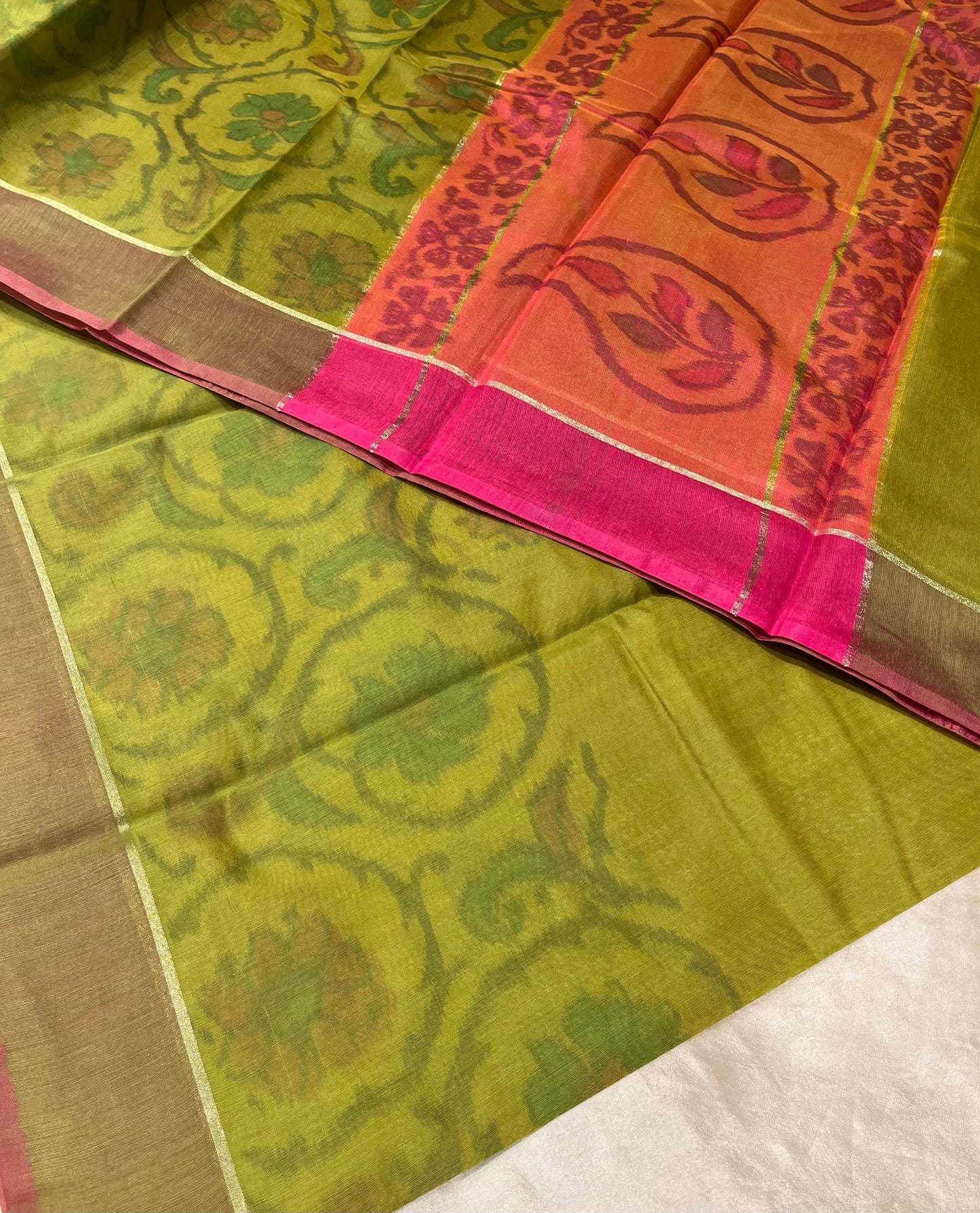 GREEN COLOUR CHANDERI COTTON SAREE