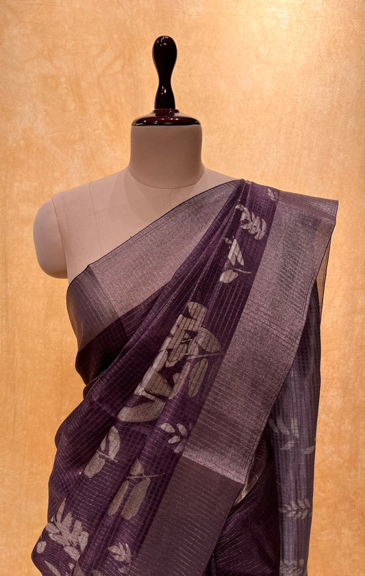 PURPLE COLOUR ZARI CHECK ART SILK SAREE