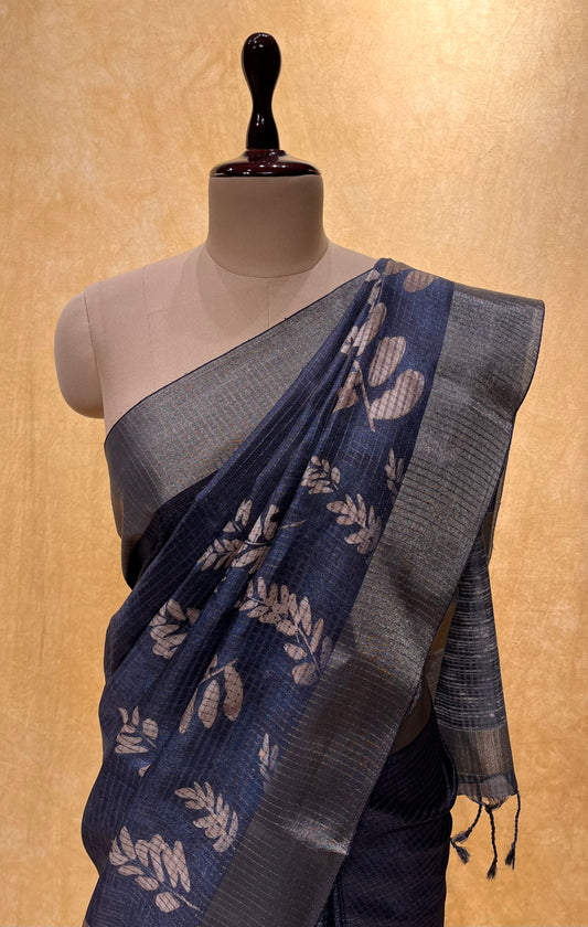 BLUE COLOUR ZARI CHECK ART SILK SAREE