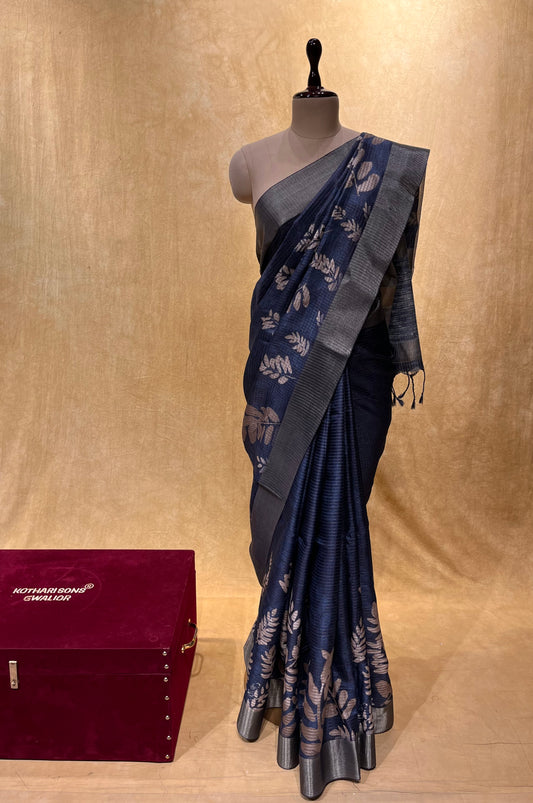 BLUE COLOUR ZARI CHECK ART SILK SAREE