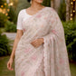 Ivory colour, Mul Chanderi saree with multi coloured embroidery & appliqué work by Siddhaika