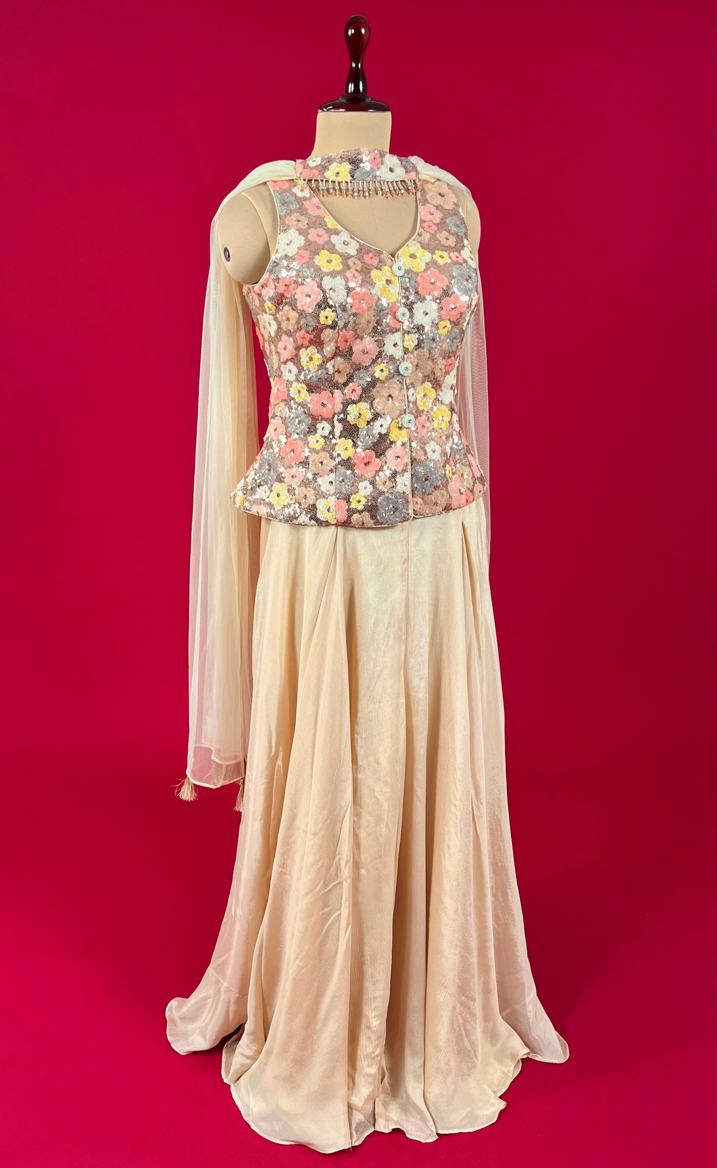 BEIGE COLOUR CHINON PALAZZO WITH SEQUINS KURTA