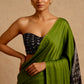 GREEN COLOUR MODAL SATIN SILK SAREE EMBELLISHED WITH AJRAKH PALLA & UNSTITCHED BLOUSE - Kothari Sons