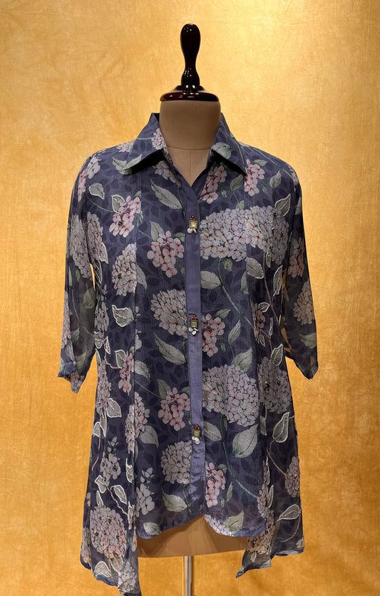 MAUVE COLOUR CHINON PRINTED CO-ORD SET EMBELLISHED WITH PEARL & CUTDANA WORK