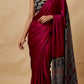 WINE COLOUR MODAL SILK SAREE EMBELLISHED WITH AJRAKH PALLA & UNSTITCHED BLOUSE - Kothari Sons