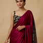 WINE COLOUR MODAL SILK SAREE EMBELLISHED WITH AJRAKH PALLA & UNSTITCHED BLOUSE - Kothari Sons