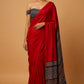 RED COLOUR MODAL SATIN SILK SAREE EMBELLISHED WITH AJRAKH PALLA & UNSTITCHED BLOUSE - Kothari Sons
