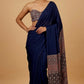 BLUE COLOUR MODAL SATIN SAREE EMBELLISHED WITH AJRAKH PALLA & UNSTITCHED BLOUSE - Kothari Sons
