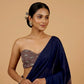 BLUE COLOUR MODAL SATIN SAREE EMBELLISHED WITH AJRAKH PALLA & UNSTITCHED BLOUSE - Kothari Sons