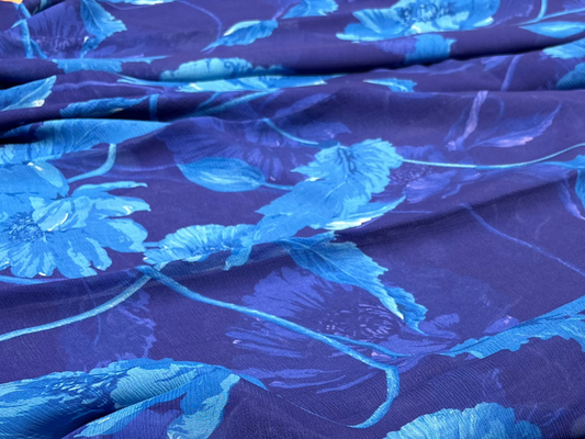 SAPPHIRE BLUE PURE PLATINUM CHIFFON SAREE WITH SATIN ZARI BORDER