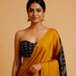 MUSTARD COLOUR MODAL SATIN SILK SAREE EMBELLISHED WITH AJRAKH PALLA & UNSTITCHED BLOUSE - Kothari Sons