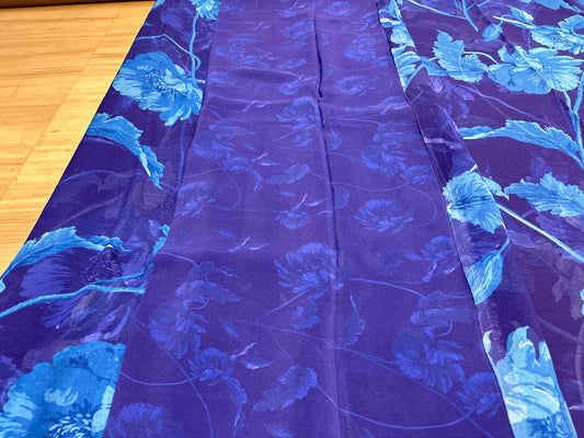 SAPPHIRE BLUE PURE PLATINUM CHIFFON SAREE WITH SATIN ZARI BORDER
