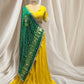 ( DELIVERY IN 30 DAYS ) YELLOW LEHENGA WITH BLOUSE & GREEN GAJI SILK BANDHANI DUPATTA