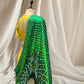 ( DELIVERY IN 30 DAYS ) YELLOW LEHENGA WITH BLOUSE & GREEN GAJI SILK BANDHANI DUPATTA