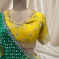 ( DELIVERY IN 30 DAYS ) YELLOW LEHENGA WITH BLOUSE & GREEN GAJI SILK BANDHANI DUPATTA