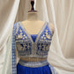 ( DELIVERY IN 30 DAYS ) ROYAL BLUE COLOUR CRUSH SILK LEHENGA WITH APPLIQUE WORK PAIRED WITH OFFWHITE NET APPLIQUE WORK DUPATTA & SEQUENCE, BEADS EMBROIDERY BLOUSE