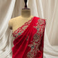 ( DELIVERY IN 15 DAYS ) Red cut work Aari Zardozi Border Silk Saree