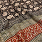 BLACK COLOUR MUNGA COTTON AJRAKH PRINTED SAREE WITH CONTRAST BLOUSE - Kothari Sons
