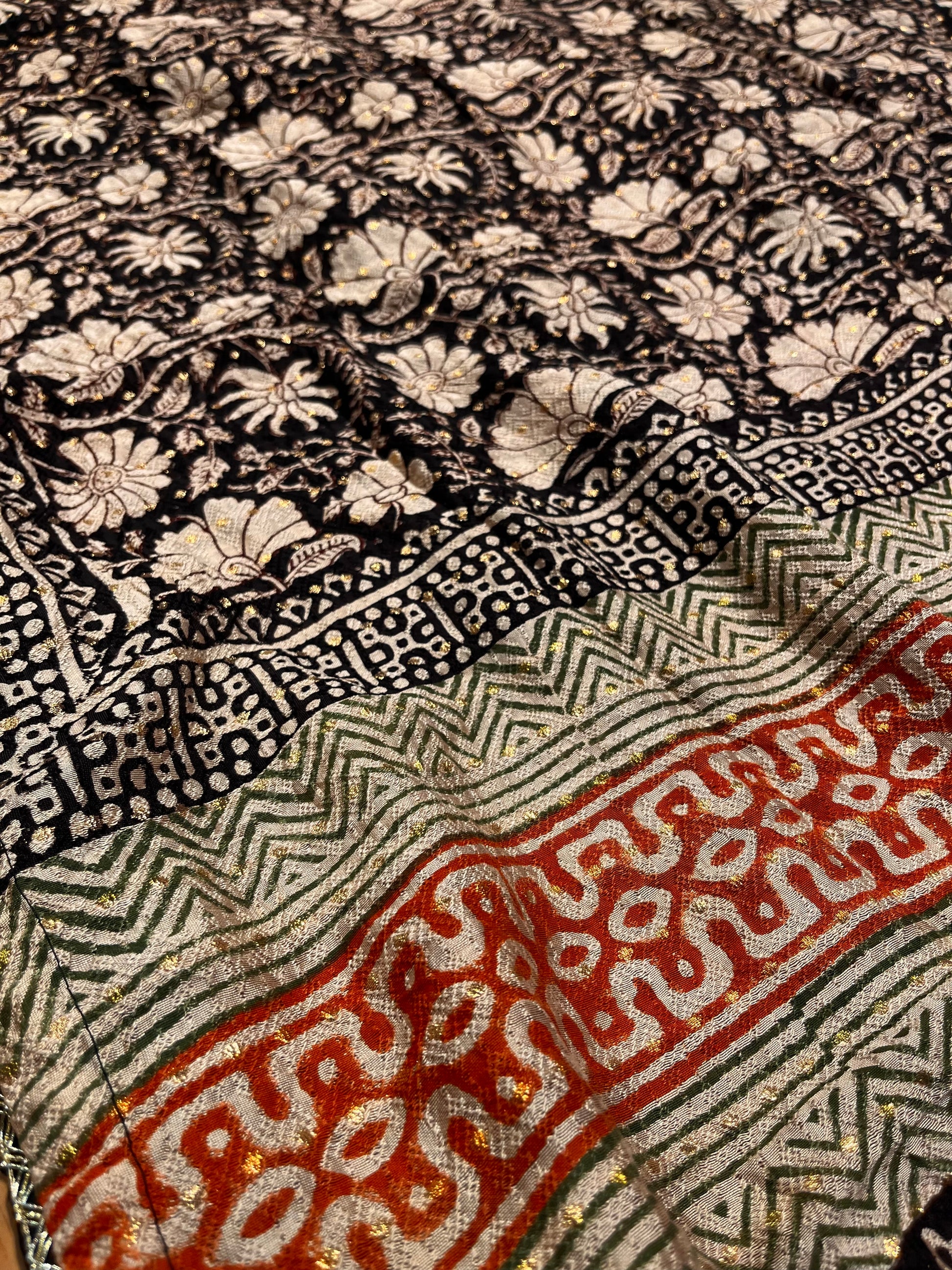 BLACK COLOUR MUNGA COTTON AJRAKH PRINTED SAREE WITH CONTRAST BLOUSE - Kothari Sons