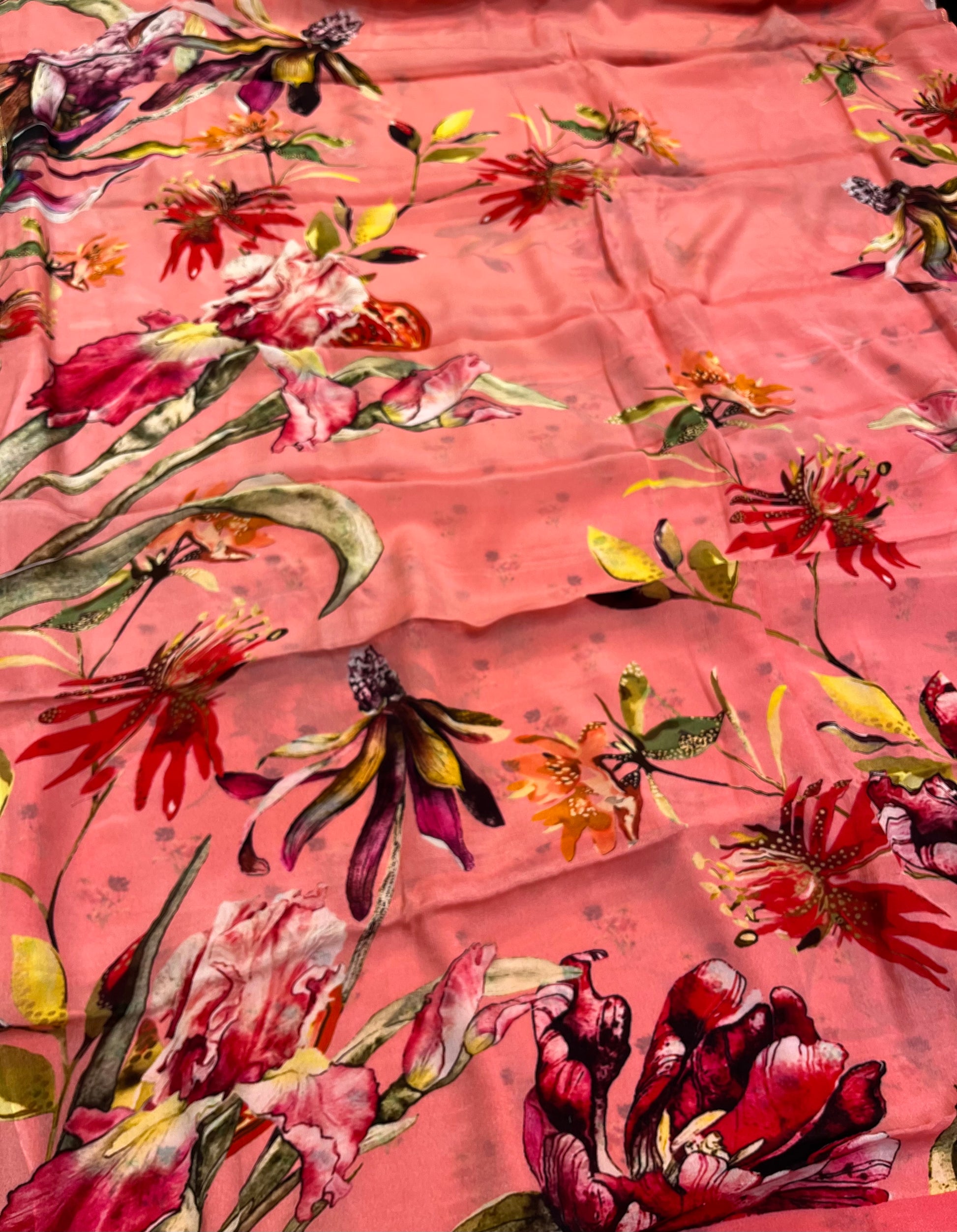 PEACH COLOUR FLORAL PRINTED CHINON SAREE WITH PRINTED BLOUSE - Kothari Sons