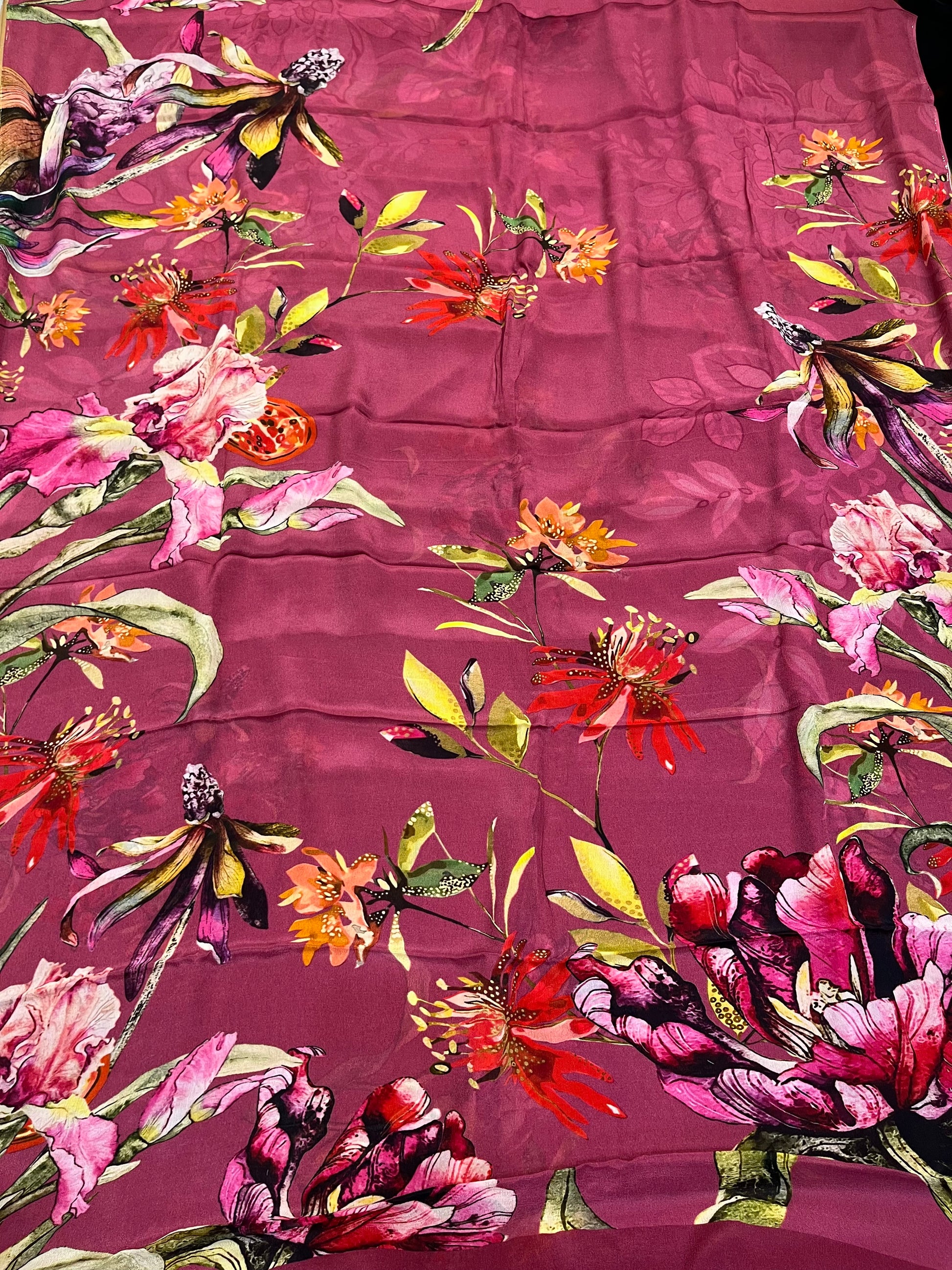 ROUGE PINK COLOUR CHINON FLORAL PRINTED SAREE WITH PRINTED BLOUSE - Kothari Sons