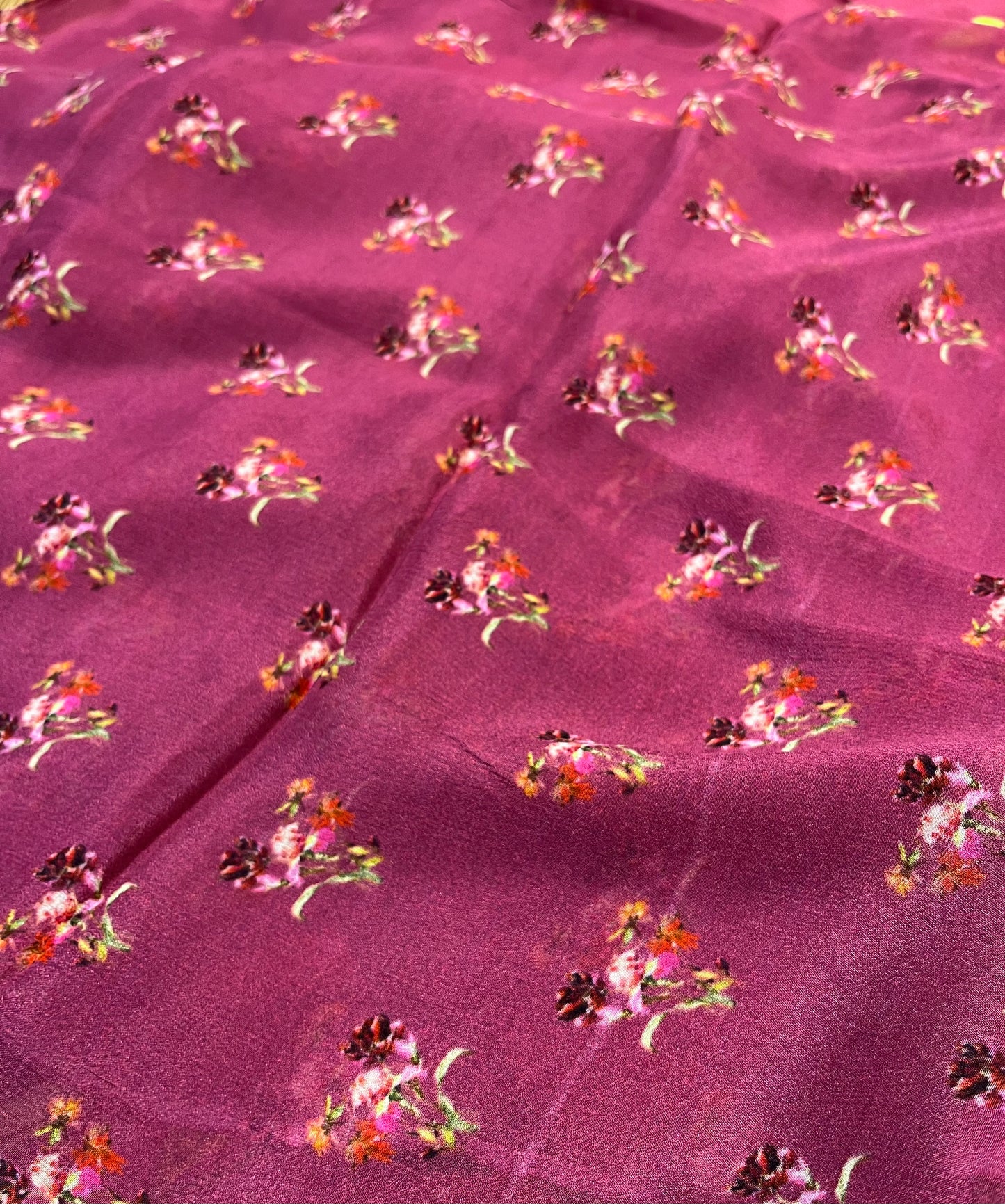 ROUGE PINK COLOUR CHINON FLORAL PRINTED SAREE WITH PRINTED BLOUSE - Kothari Sons