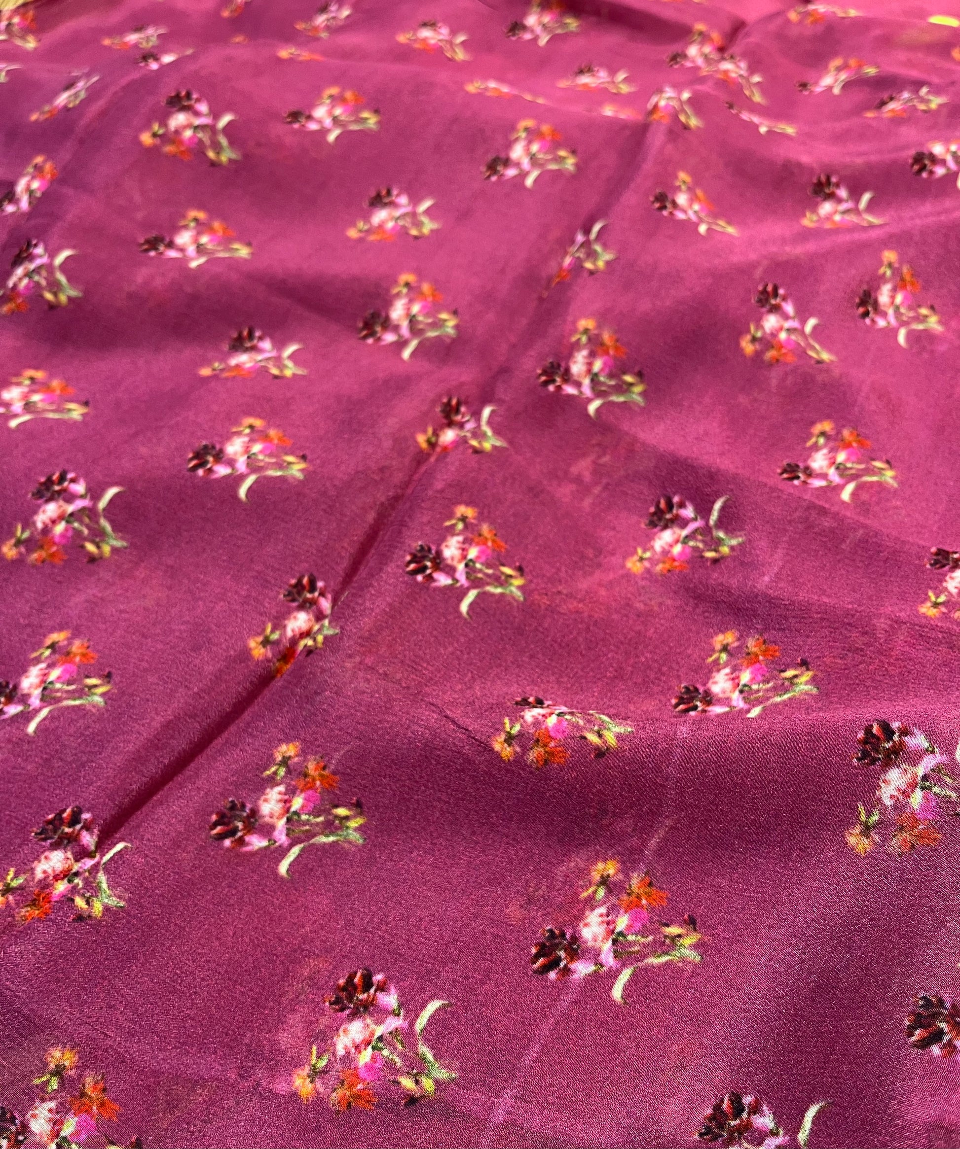 ROUGE PINK COLOUR CHINON FLORAL PRINTED SAREE WITH PRINTED BLOUSE - Kothari Sons
