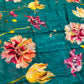 PEACOCK GREEN COLOUR FLORAL PRINTED CHINON SAREE WITH PRINTED BLOUSE - Kothari Sons