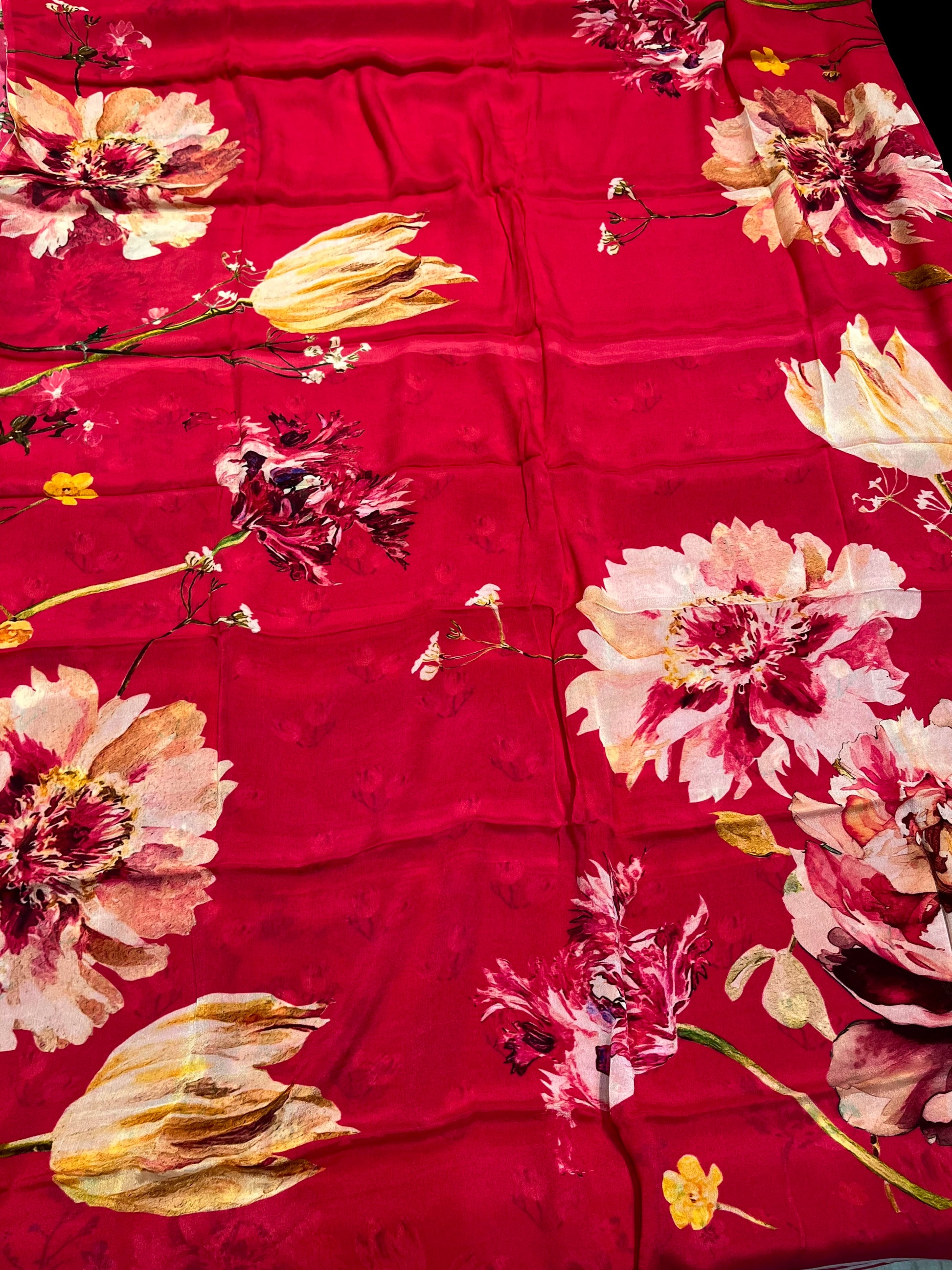 HOT PINK COLOUR CHINON FLORAL PRINTED SAREE WITH PRINTED BLOUSE - Kothari Sons