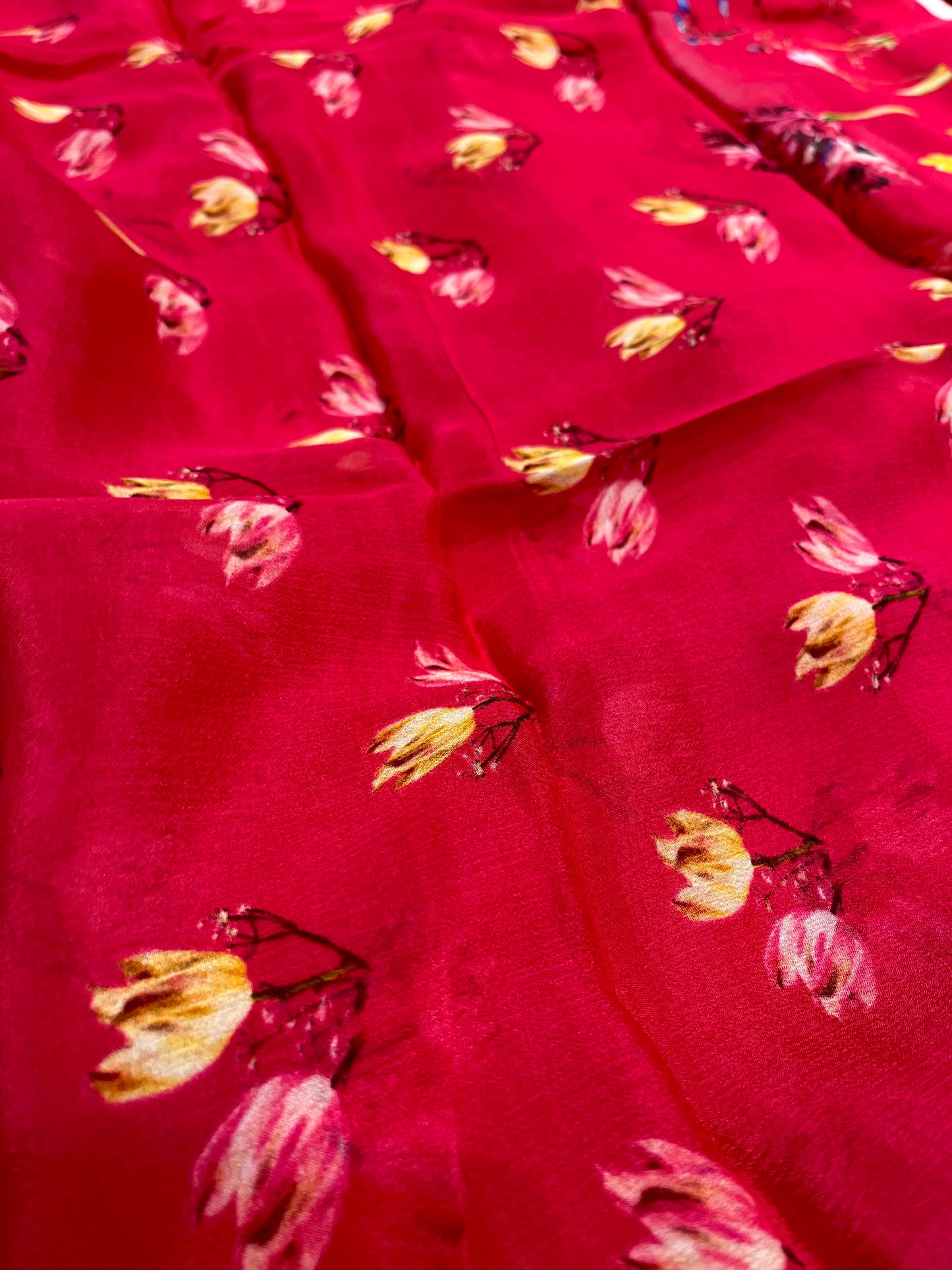 HOT PINK COLOUR CHINON FLORAL PRINTED SAREE WITH PRINTED BLOUSE - Kothari Sons