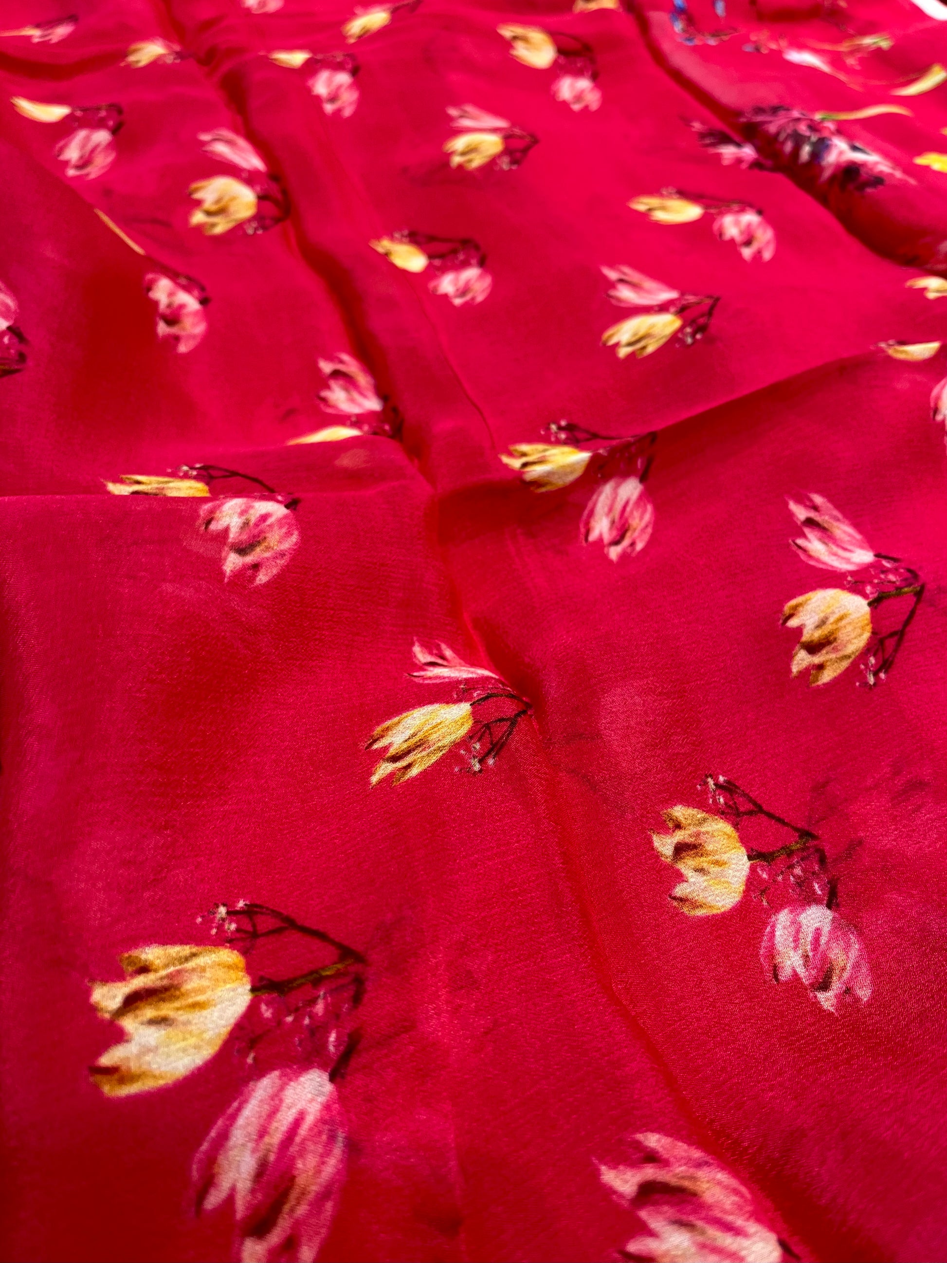 HOT PINK COLOUR CHINON FLORAL PRINTED SAREE WITH PRINTED BLOUSE - Kothari Sons