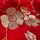 ( DELIVERY IN 25 DAYS ) RED COLOUR PURE CHIFFON HAND EMBROIDERED SAREE EMBELLISHED WITH AARI, SEQUINS & ZARDOZI WORK