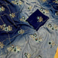 ( DELIVERY IN 20-25 DAYS ) BLUE SHADED PURE CHIFFON HAND EMBROIDERED SAREE EMBELLISHED WITH SEQUINS, CUTDANA & AARI WORK