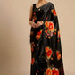BLACK COLOUR CHINON FLORAL PRINTED SAREE WITH PLAIN BLOUSE - Kothari Sons