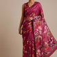 ROUGE PINK COLOUR CHINON FLORAL PRINTED SAREE WITH PRINTED BLOUSE - Kothari Sons