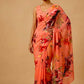 PEACH COLOUR FLORAL PRINTED CHINON SAREE WITH PRINTED BLOUSE - Kothari Sons