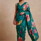 PEACOCK GREEN COLOUR FLORAL PRINTED CHINON SAREE WITH PRINTED BLOUSE - Kothari Sons