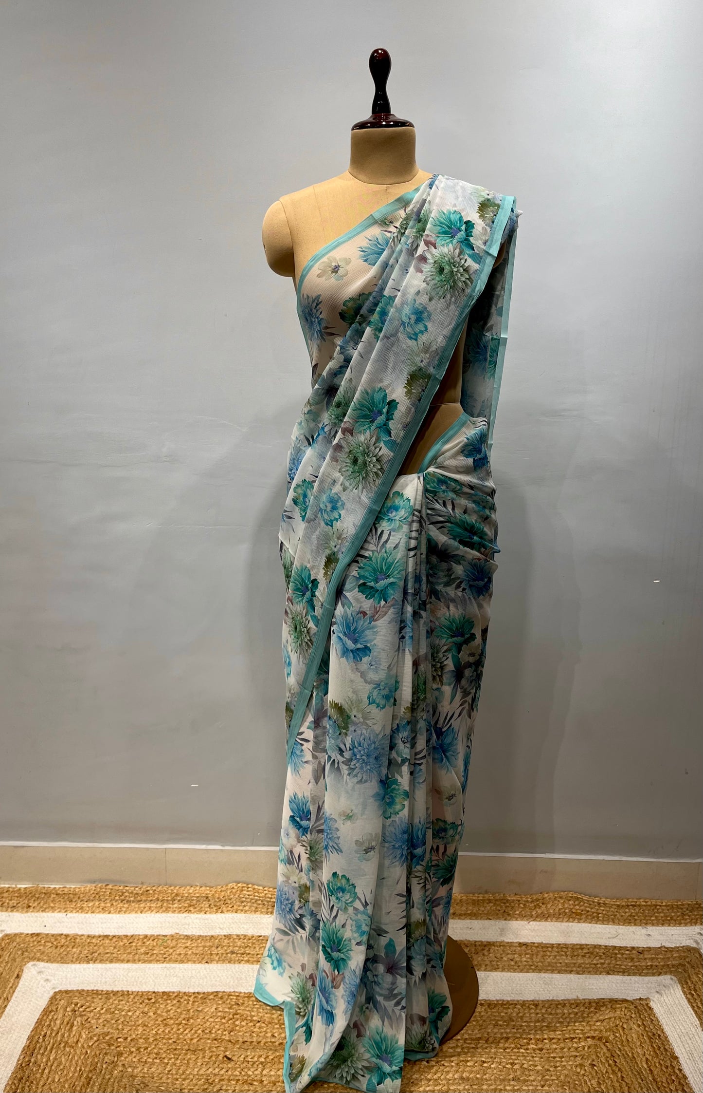 WHITE COLOUR PURE CHIFFON PRINTED SAREE