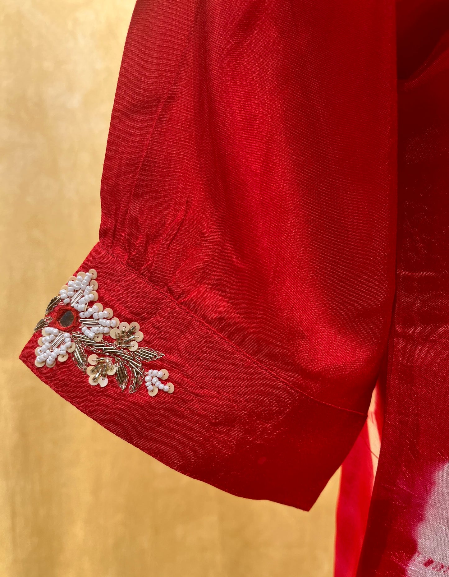 RED COLOR MUSLIN SILK CO-ORD SET EMBELLISHED WITH PEARL WORK