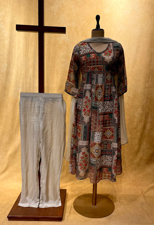 BEIGE COLOUR READYMADE SUIT EMBELLISHED WITH CUTDANA WORK