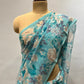 SKY BLUE PURE CHIFFON FLORAL PRINTED SAREE