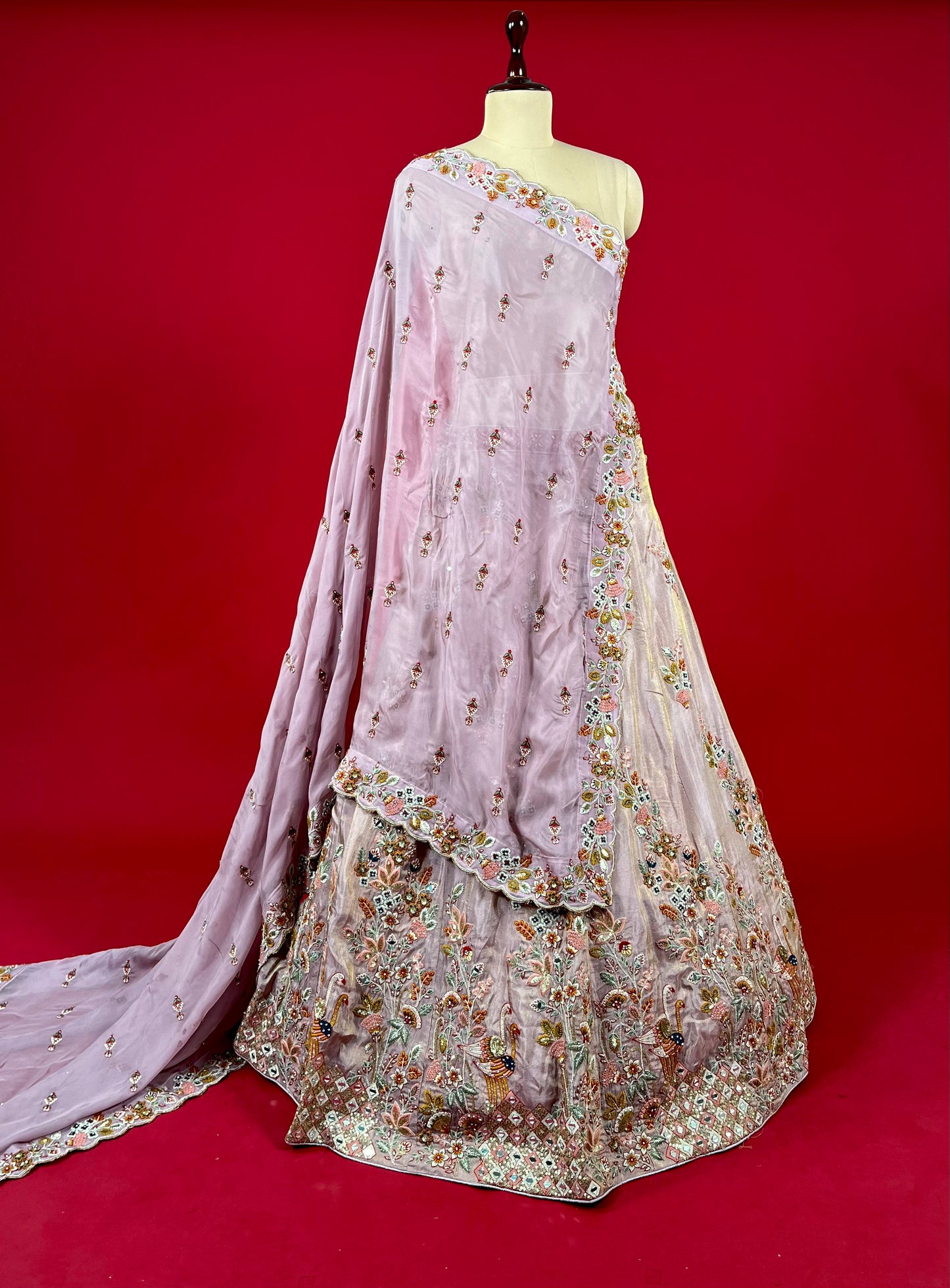 ONION PINK COLOUR TISSUE LEHENGA & ORGANZA DUPATTA EMBELLISHED WITH SEQUINS AND RESHAM WORK