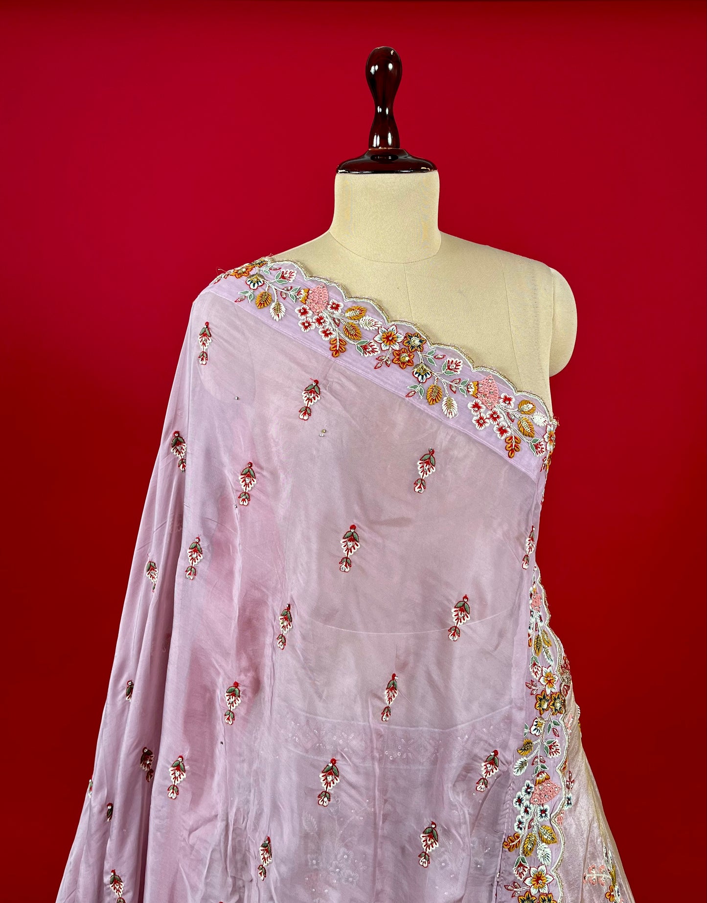 ONION PINK COLOUR TISSUE LEHENGA & ORGANZA DUPATTA EMBELLISHED WITH SEQUINS AND RESHAM WORK