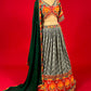 ( DELIVERY IN 25 DAYS ) GREY COLOUR SILK LEHENGA WITH CONTRAST DUPATTA EMBELLISHED WITH MIRROR WORK