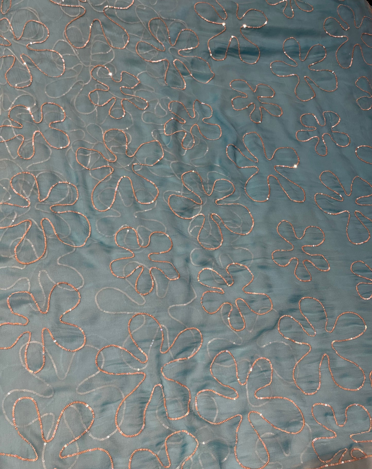 SKY BLUE CHIFFON SEQUINS EMBROIDERED SAREE WITH CHINON BLOUSE ( DELIVERY IN 10 DAYS )